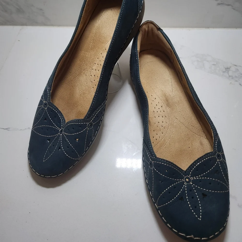 Naturalizer EUC Kipper Teal Blue Suede Size 12W Leather Loafer Flats Shoes - Picture 8 of 12